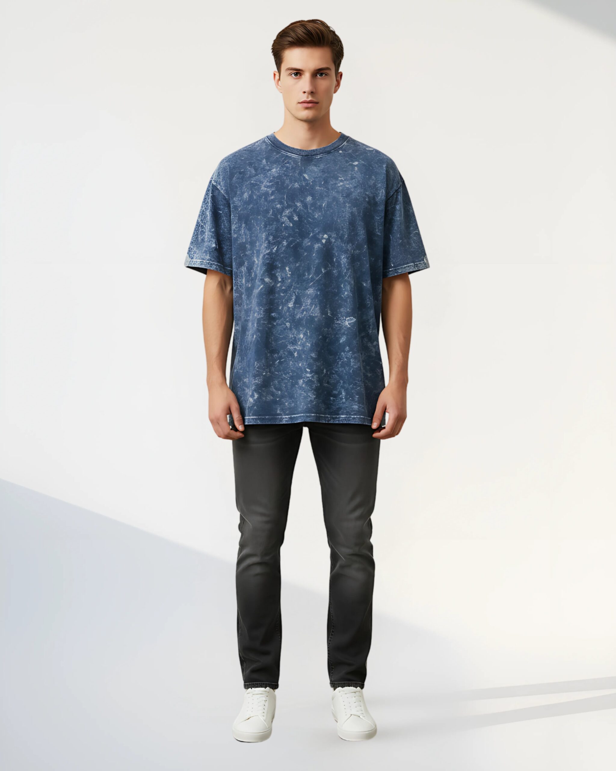 Wild loom Deep Navy Acid-Wash Oversized T-Shirt