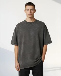 Wild Loom Acid Washed Grey Premium Oversized T-shirt