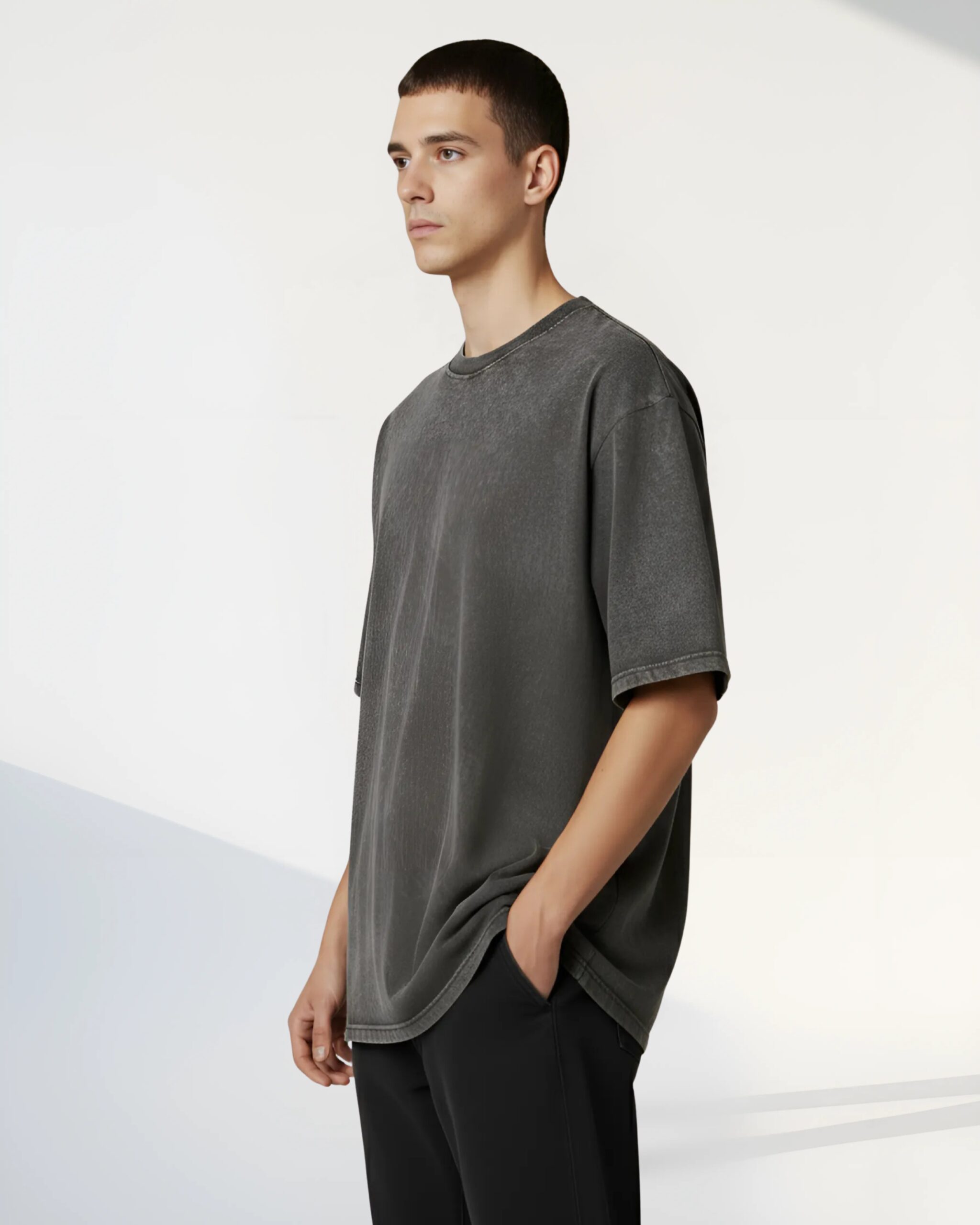 Wild Loom Acid Washed Grey Premium Oversized T-shirt