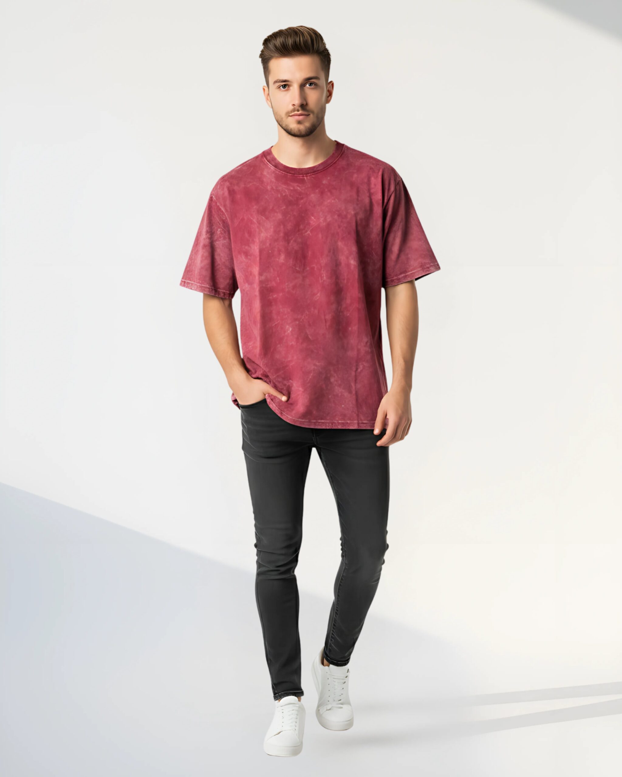 Wild loom Red Acid-Wash Oversized T-Shirt